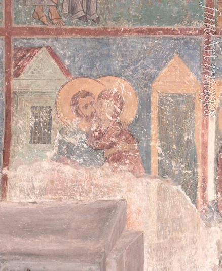 Ancient Russian frescos - Meeting of Saints Joachim and Anne at the Golden Gate