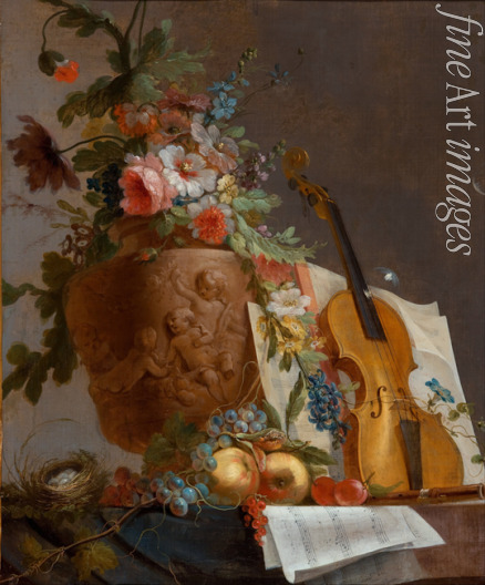 Bachelier Jean-Jacques - Still life with flowers and a violin