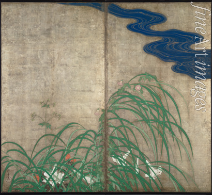 Hoitsu Sakai - Summer and autumn flower plants. (Part of the pair of two-fold screens)