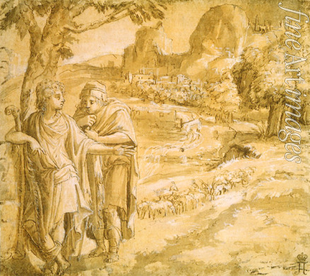 Ligorio Pirro - Shepherd and piligrim in a landscape