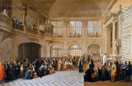 Pezey Antoine - Louis XIV receiving the oath of the Marquis De Dangeau, Grand Master of the Order of Saint Lazare in the chapel of Versailles, D