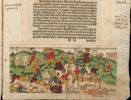 Unbekannter Künstler - Gräueltaten der Truppen von Iwan IV. in Livland 1578. Aus Johann Jakob Wick: Sammlung von Nachrichten...