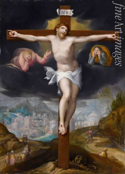 Mostaert Gillis - Christus am Kreuz mit zwei Engeln