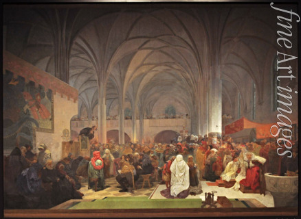 Mucha Alfons Marie - Die Predigt des Meister Johann Hus in der Bethlehem-Kapelle (Gemäldezyklus Das Slawische Epos)