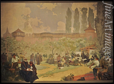 Mucha Alfons Marie - Die Schule der mährischen Brüder  in Ivancice (Gemäldezyklus Das Slawische Epos)