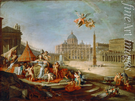 Pannini (Panini) Giovanni Paolo - Piazza San Pietro, Rome with an allegory of the Triumph of the Papacy