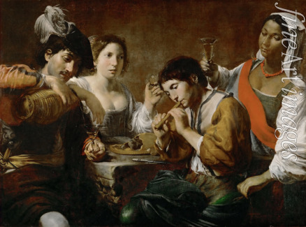 Valentin de Boullogne - Meeting in a Tavern (Musician and Drinkers)