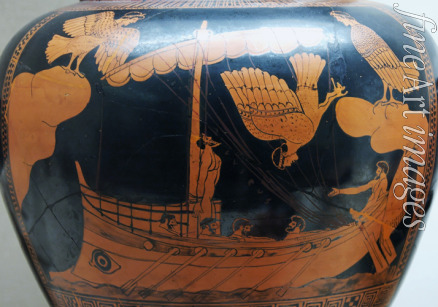 Ancient pottery Attican Art - Ulysses and the Sirens. Attic pottery