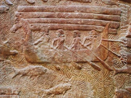 Assyrian Art - Transport of Lebanese cedar. Low-relief from the palace of Sargon II in Dur-Sharrukin, Khorsabad