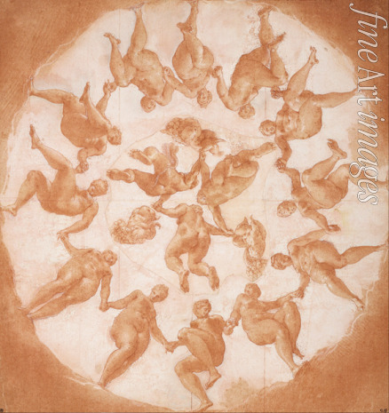 Primaticcio Francesco - Tanz der Horen, Entwurf für das zentrale Plafondbild der Galerie d´Ulysse in Fontainebleu