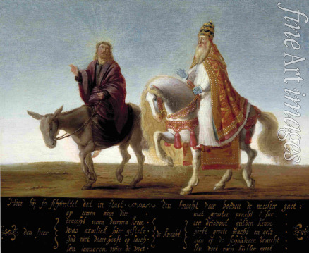 Anonymous - Christ on a donkey, the pope on horseback