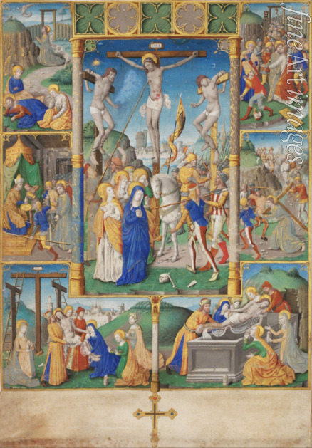 Master of Jacques de Besançon - The Crucifixion with Six Scenes from the Passion of Christ