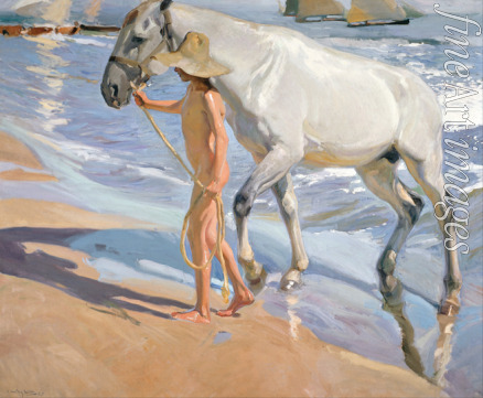 Sorolla y Bastida Joaquín - Bathing of a Horse