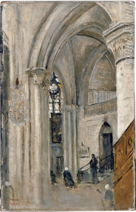 Corot Jean-Baptiste Camille - Interieur der Kirche in Mantes