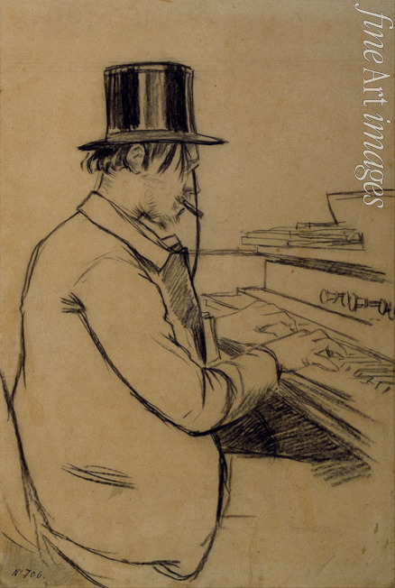 Rusiñol Santiago - Portrait of Erik Satie (1866-1925), Playing the Harmonium