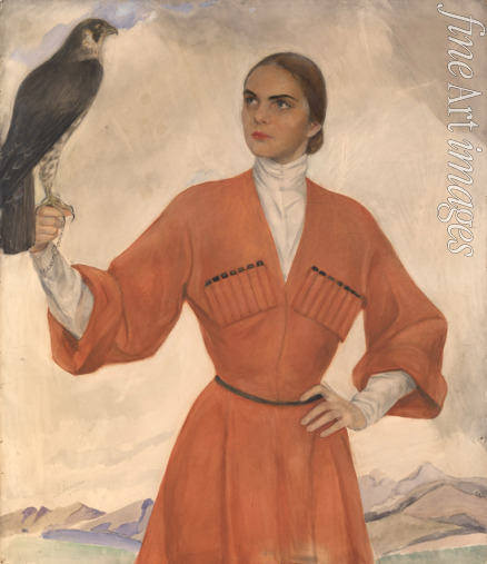 Sorin Saweli Abramowitsch - Elegante Dame, als Kosak gekleidet, mit einem Jagdfalken