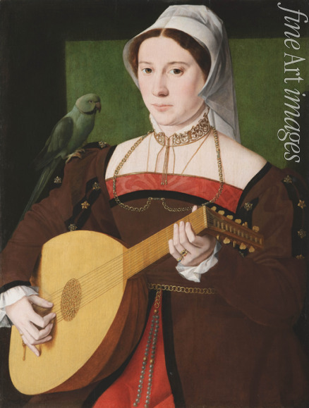 Meister von 1540 - Porträt einer Laute spielenden Frau mit einem Papagei auf der Schulter