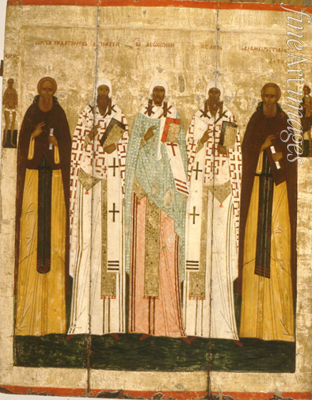 Russische Ikone - Der Heilige Sergius von Radonesch mit den Heiligen von Rostow