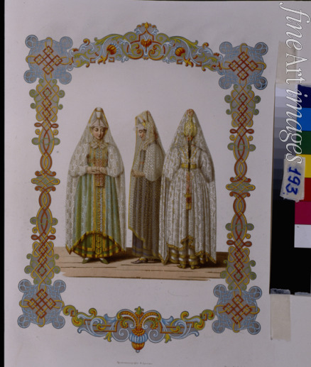 Solntsev Fyodor Grigoryevich - Costumes of Maidens from Torzhok (From the series Clothing of the Russian state)