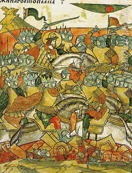 Altrussische Kunst - Die Schlacht bei Wesenberg am 18. Februar 1268 (Aus der Illustrierten Chronikhandschrift)