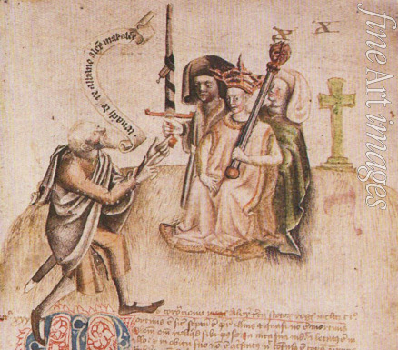 Anonymous - Coronation of King Alexander III on Moot Hill, Scone. From manuscript of the Scotichronicon by Walter Bower