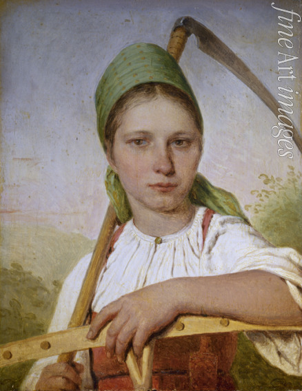 Venetsianov Alexei Gavrilovich - Peasant woman with a scythe and rake