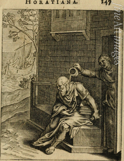 Veen Otto van - Xanthippe emptying a chamber pot over Socrates. (From Emblemata Horatiana)