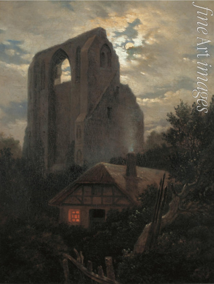Carus Carl Gustav - Ruine Eldena mit Hütte bei Greifswald im Mondschein