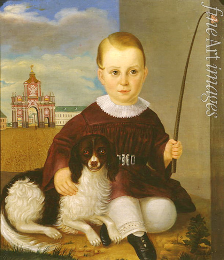 Russischer Meister - Knabe mit Hund vor der Roten Pforte