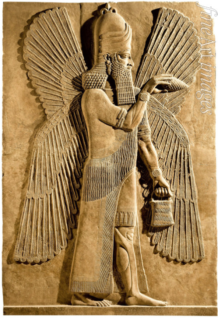 Assyrian Art - Winged genie. Detail of a relief from the palace of Assyrian king Sargon II