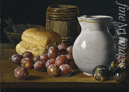 Meléndez Luis Egidio - Still life with plums, figs, bread and jug