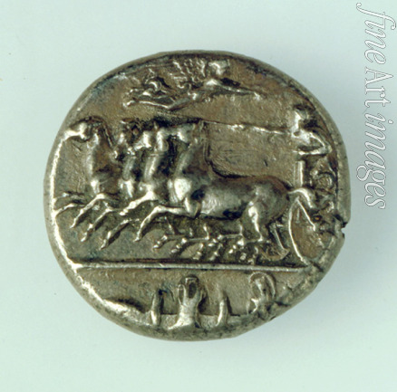 Numismatik Antike Münzen - Dekadrachme aus Syrakus (Rückseite: Triumphwagen)