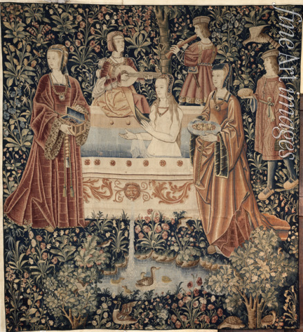 Anonymous master - The Seigniorial Life: Woman Bathing surrounded by Attendants (Tapestry series 