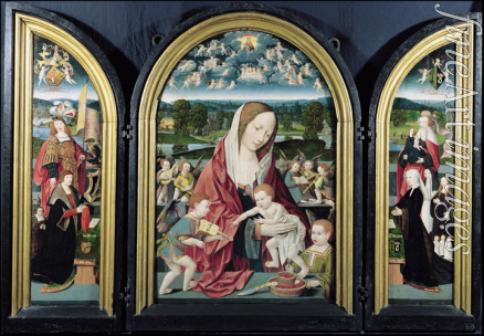 Cornelisz van Oostsanen Jacob - Maria und Kind mit musizierenden Engeln und der Familie Sampsons-Coolen, Triptychon