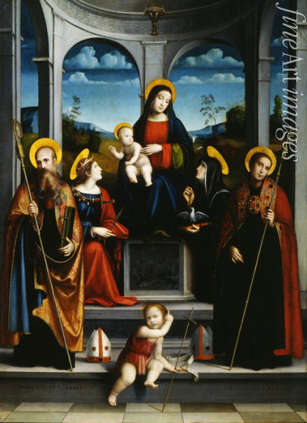 Francia Francesco - Thronende Madonna und Kind mit Heiligen Benedikt, Justina, Placidus und Scholastika