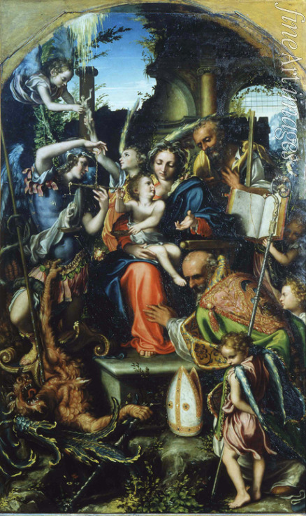 Gandini del Grano Giorgio - Heilige Familie mit Erzengel Michael und dem Teufel für Seelen streitend, Heiligen Bernhard und den Engeln