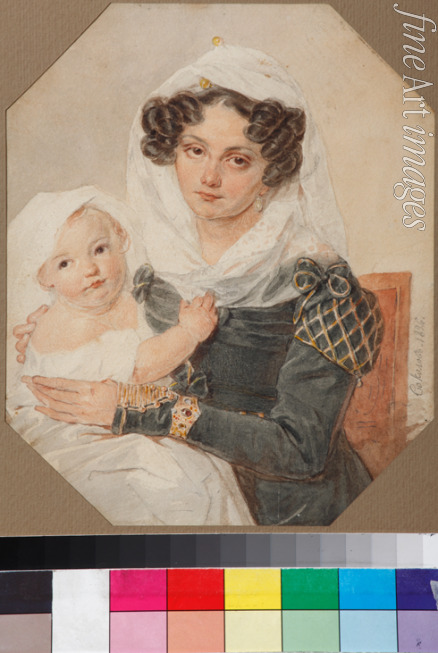Sokolov Pyotr Fyodorovich - Portrait of Countess Maria Nikolayevna Volkonskaya (1805-1863) with son Nikolay