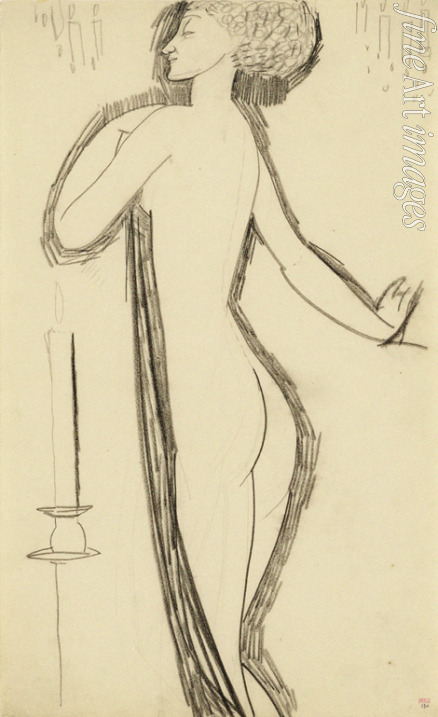 Modigliani Amedeo - Stehender weiblicher Akt in Profil mit brennende Kerze