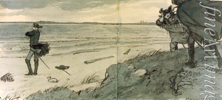 Lanceray (Lansere) Evgeny Evgenyevich - Peter I at the Newa shore. Illustration for the poem The Copper rider by A. Pushkin