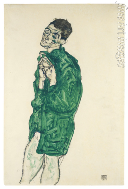 Schiele Egon - Selbstdarstellung in grünem Hemd mit geschlossenen Augen