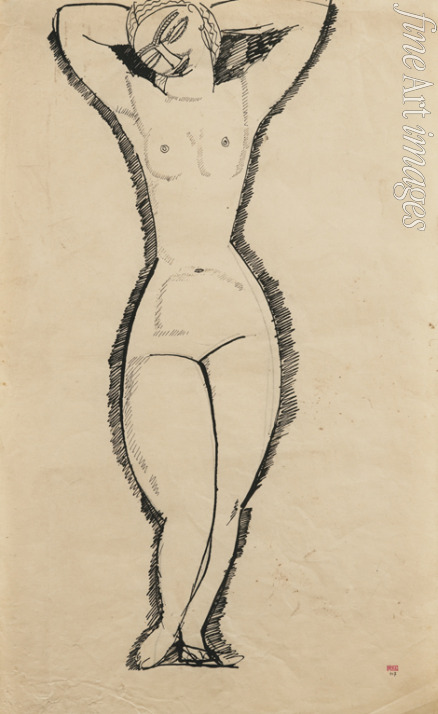 Modigliani Amedeo - Stehende Nackte mit erhobenen Armen