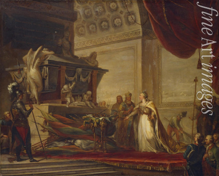 Hüne (Hühne) Andreas Caspar - Katharina II. legt die Trophäen von Tschesme am Grabe Peters des Großen nieder