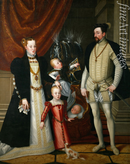 Arcimboldo Giuseppe - Maximilian II. (1527-1576), Kaiser des Heiligen Römischen Reiches mit seiner Frau Maria von Spanien und Kinder