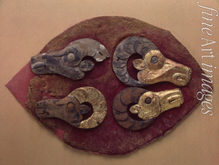 Ancient Altaian Pazyryk Burial Mounds - Fragment of a Felt Covering for a Saddle, with Mouflons' Heads