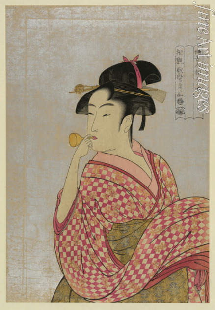 Utamaro Kitagawa - Young Woman Blowing a Glass Pipe (poppin), from the series Ten Types in the Physiognomic Study of Women