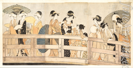 Utamaro Kitagawa - Auf und unter der Ryogoku-Brücke