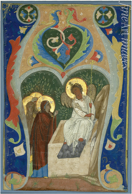 Anonymous - Three Maries and the Fiery Angel at the Tomb. Initial