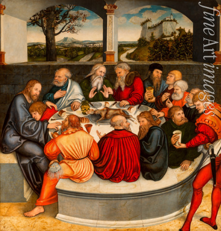 Cranach Lucas the Younger - The Last Supper (with Luther amongst the Apostles). Reformation altarpiece