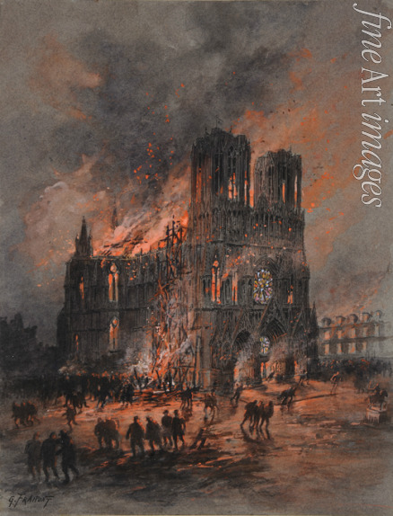 Fraipont Gustave de - The burning Reims Cathedral
