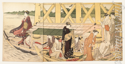 Kiyonaga Torii - Bootsparty unter der Ryogoku-Brücke